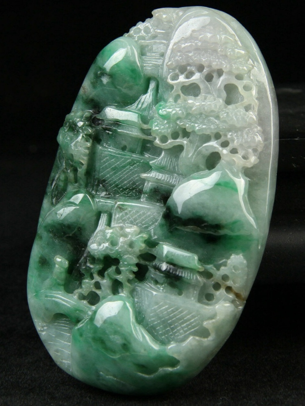 Chinese Exquisite Handmade landscape carving jadeite jade pendant